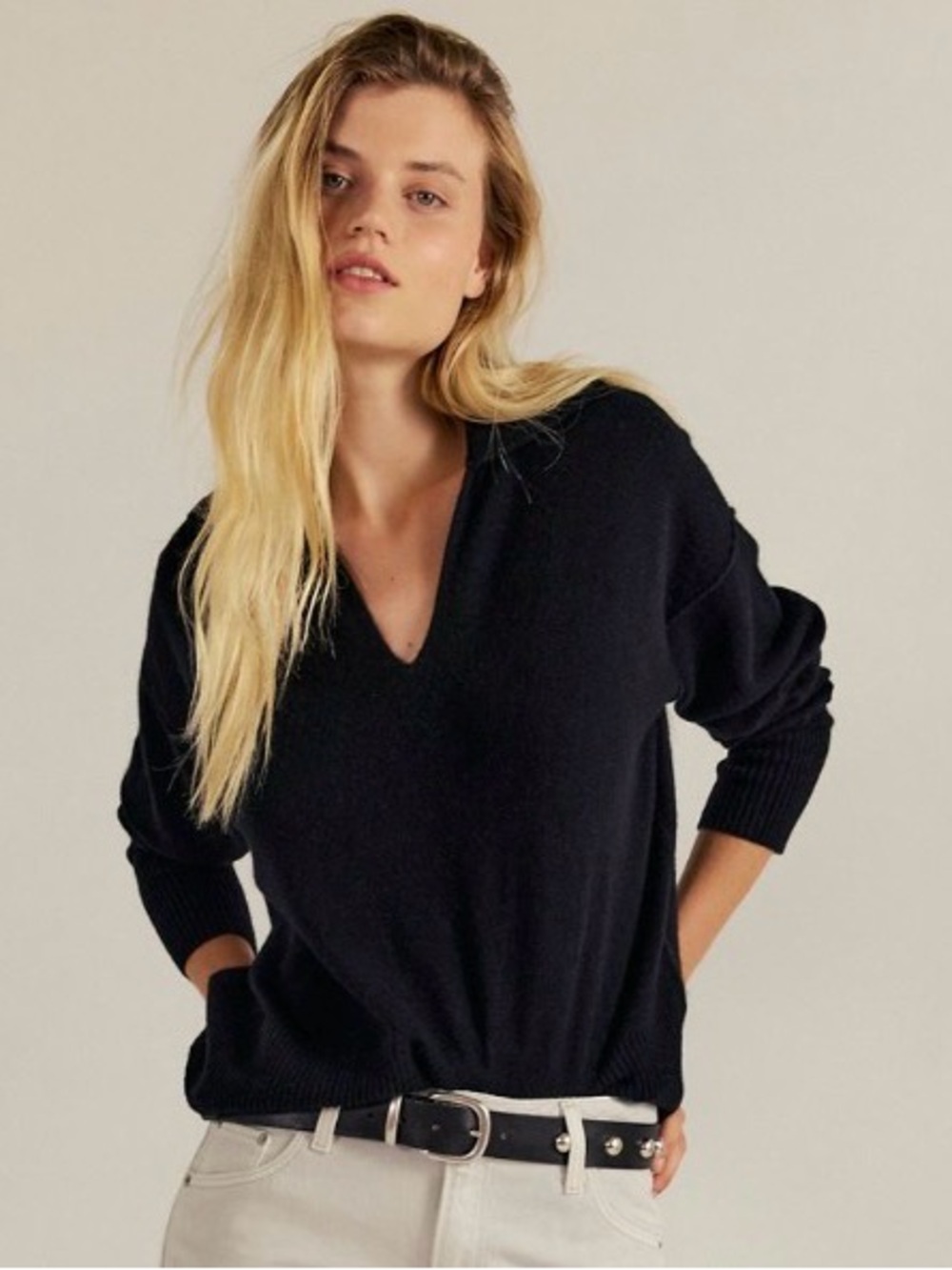Free People Eloura Cashmere Henley Sweater. NWT. Night